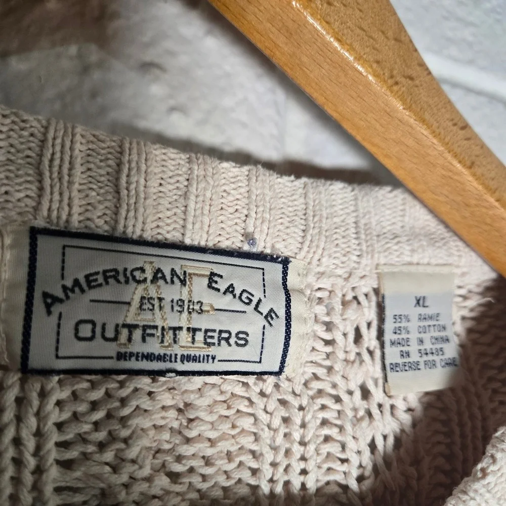 Vtg American Eagle Cable Knit Sweater Mens XL Fisherman Ramie Boho 90s Oversized